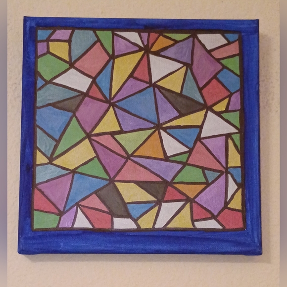 Handpainted Set Of 2 Colorful Geometric Art Canvas Set Wall Decor Signed 8x8" - Picture 5 of 6